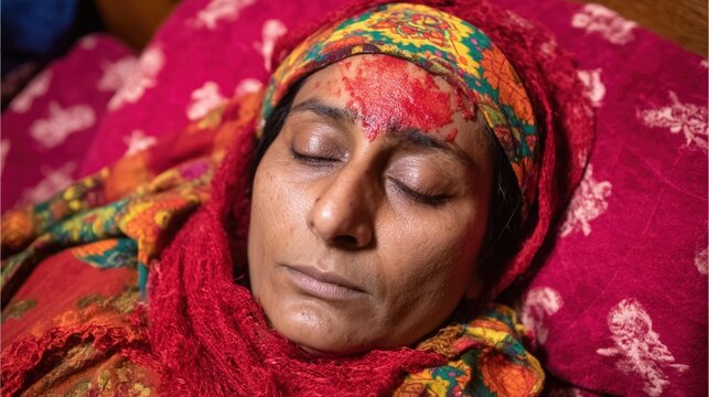 Woman with Typhoid Fever Showing Symptoms of Illness