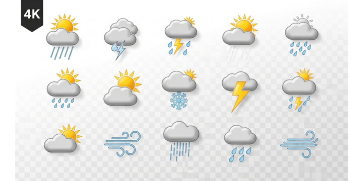 weather icons isolated on transparent background