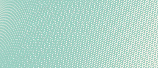 Abstract mint green halftone pattern with white dots gradient. Minimalist retro geometric background for modern graphic design, sustainable branding, and print layouts.