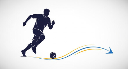Fototapeta premium Soccer player silhouette running with ball on white background.
