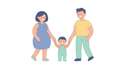 Fototapeta premium minimalist vector illustration of happy family with baby walking together