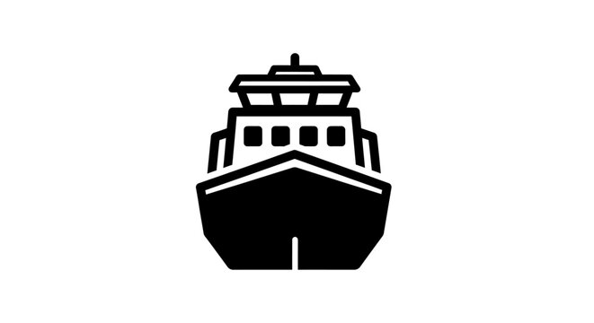 Black ship icon from a front view isolated on white background