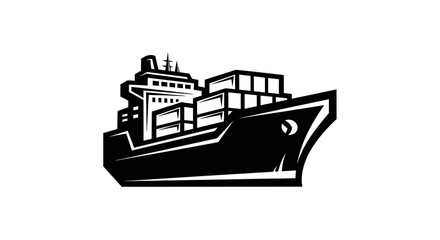 Fototapeta premium Black and white vector illustration of a container ship carrying cargo on white background