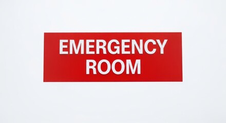 Red Emergency Room sign with white lettering against a neutral background