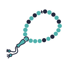 Naklejka premium Minimalist flat vector of Islamic Tasbih (prayer beads), white background, no shadows, simple clean design. Perfect for apps, web, and stock illustrations.