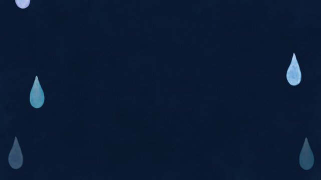 Watercolor Hydrangea Rain Loop Background Animation,night,4k,Copyspace-夜の梅雨 水彩タッチの雨のアジサイ揺れる癒しループ動画 / デスクトップ・スマホ、背景素材動画、4k高画質、コピースペースあり