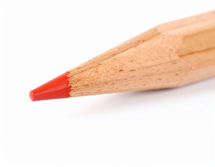 Macro Close-Up of Sharp Red Colored Pencil Tip Isolated on White Background