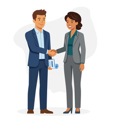 Fototapeta premium Businesswoman and businessman handshake stock illustration