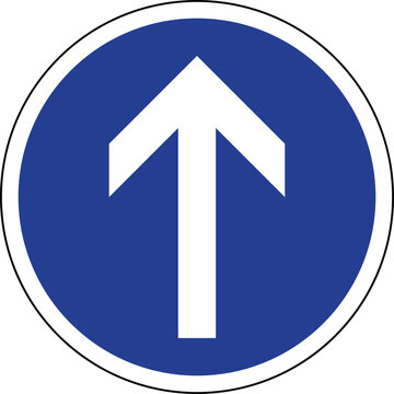 Straight Ahead Only No Turn Mandatory Road Sign Vector | Blue Circular Traffic Symbol Transparent Background