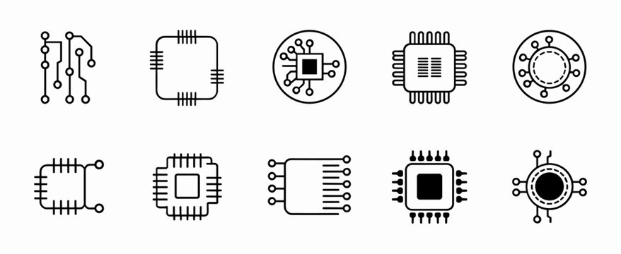 Circuit board icon set. Vector graphic illustration. Suitable for website design, logo, app, template, and ui.