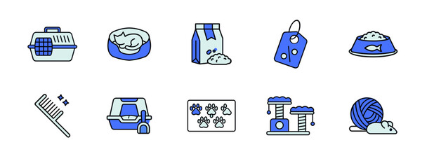 Cat Care & Pet Accessories Icon Set