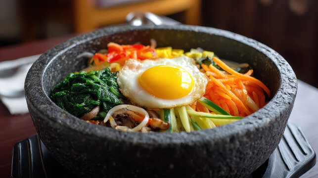 traditional korean bibimbap served in a stone bowl