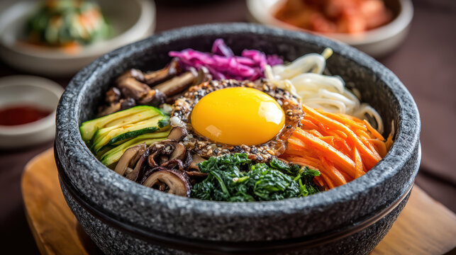 traditional korean bibimbap served in a stone bowl