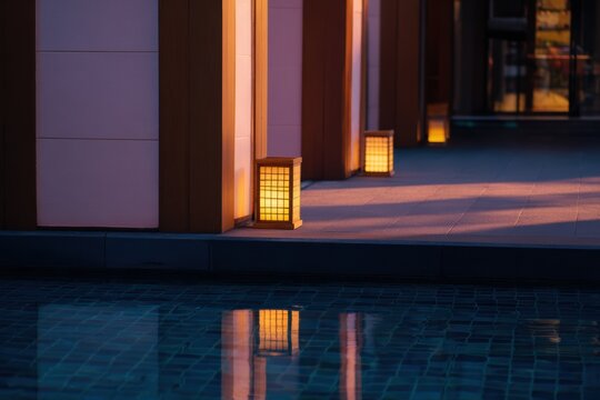 夜の庭のランタン光路