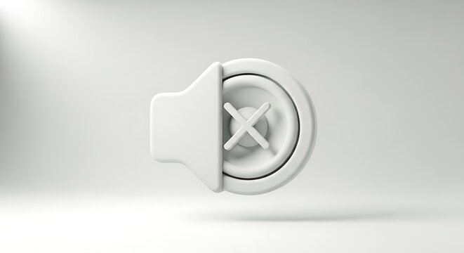 A minimalist three dimensional rendering of a muted speaker icon on a clean light gray background