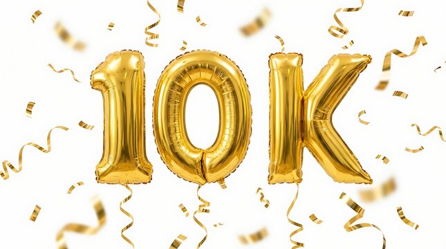 Gold balloons and confetti celebrating 10k milestone