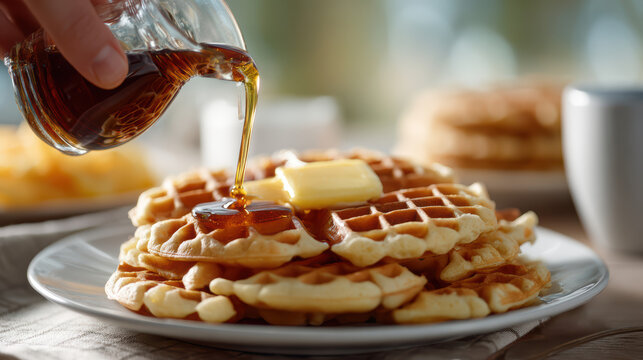 close-up of hand pouring maple syrup