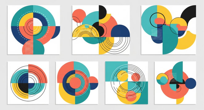 Abstract Geometric Shapes Composition Colorful Modern Design.