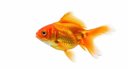 Vibrant orange goldfish swimming alone.