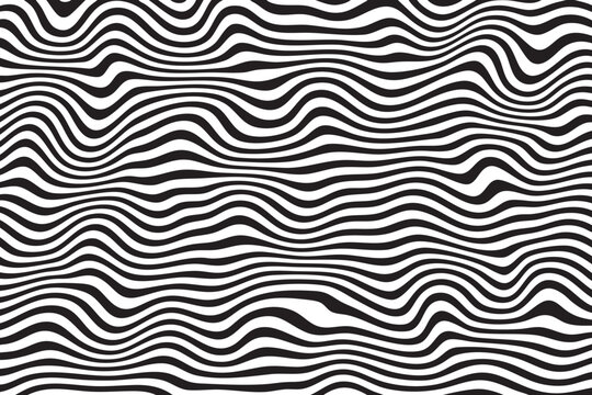 Abstract black and white wavy lines pattern optical illusion background for graphic design and digital art seamless texture