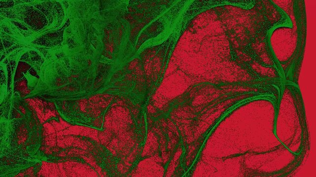 Abstract Red and Green Textured Background with Flowing Organic Shapes and Gritty Grainy Pointillist Style.