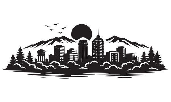Fresno Skyline Silhouette, Silhouette Vector, Isolated on White Background