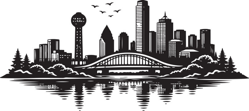 Dallas Skyline Silhouette, Silhouette Vector, Isolated on White Background