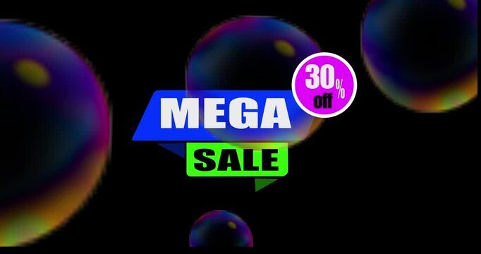 30% off mega sale animation loop video on a editable black background for sales, discounts, special offers for online shopping promotional banner animation

