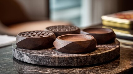 Elegant Wooden Bowls on a Marble Tray in Modern Setting