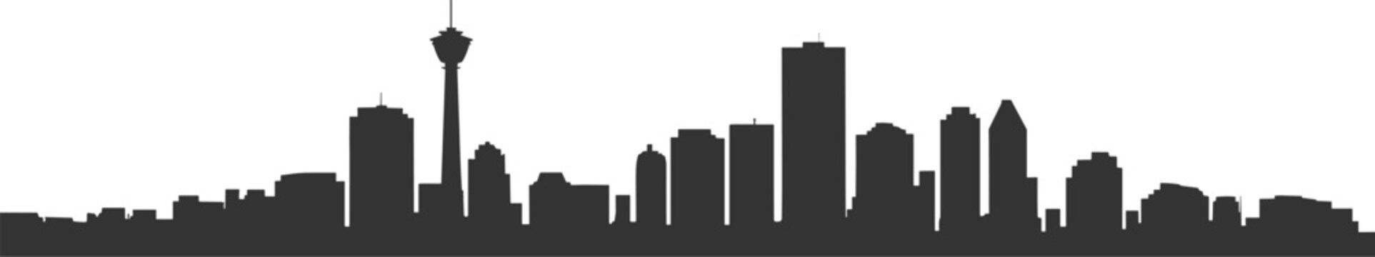 Calgary city skyline silhouette with Calgary Tower urban downtown skyscrapers vector illustration black cityscape isolated on light background Canadian metropolitan architecture