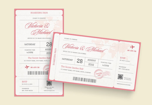 Wedding Boarding Pass Invitation Template, Airline Travel Ticket Invite, RSVP Card, Printable Invitation for Destination Wedding Stationery