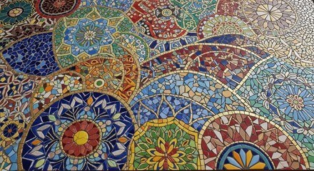 Fototapeta premium Vibrant intricate mosaic tile pattern with colorful geometric designs