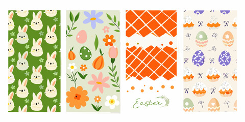 Four colorful rectangular patterns depicting easter themes and spring florals © Rahul