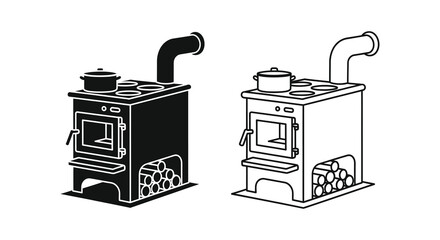 Two vintage wood stoves depicted in a striking black silhouette © MdAbulBasher