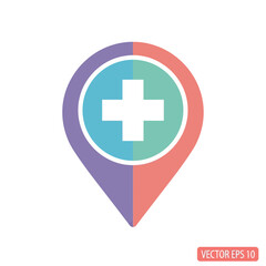 Obraz premium Medical Location Pin Icon: Healthcare, Pharmacy, Clinic, Hospital, First Aid, Map Marker