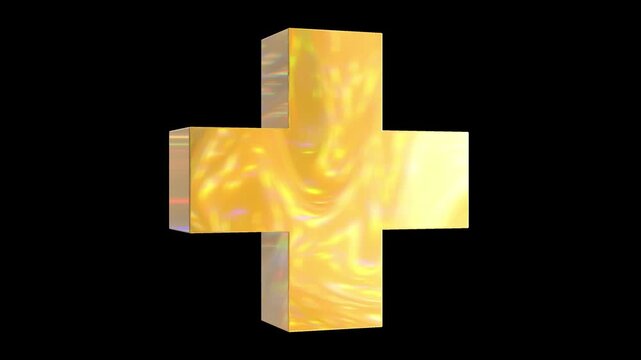 Gold plus symbol 3d icon animation loop