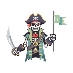 Obraz premium Skeleton Pirate with Cutlass and Tattered Flag - Spooky Halloween Character