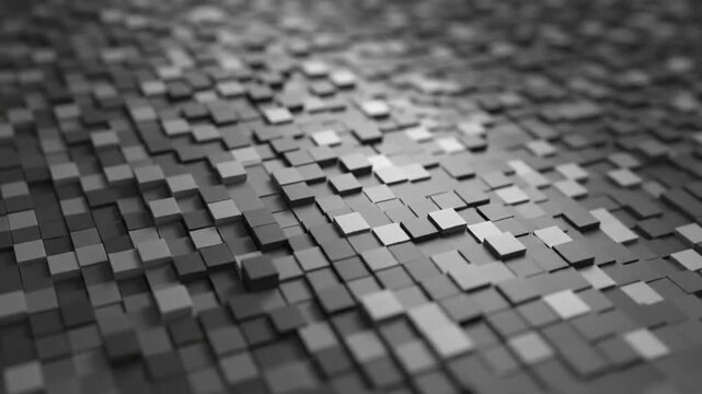 Abstract grey cubes 3d render background animation with smooth camera motion in a grid pattern