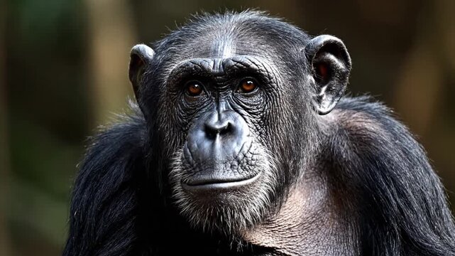 Close up portrait of a mature chimpanzee in natural habitat