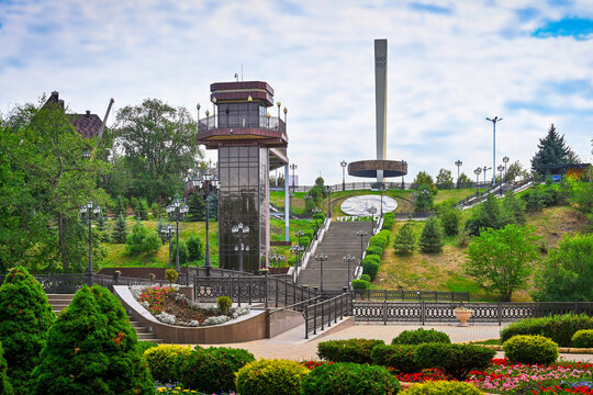 Green Island Park square with the Friendship of Nations monument in Cherkessk, Karachay-Cherkessia Republic of Russia