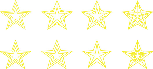 Obraz premium Modern Star Outline Icon Set with Geometric Line Variations for Rating Systems, Award Badges, Favorite Marks, Review Symbols, and Decorative Graphic Design Elements