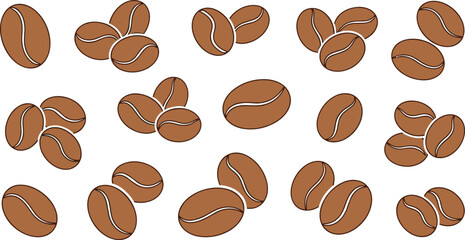 Obraz premium Coffee Bean Illustration Set with Roasted Coffee Seeds Scattered Pattern for Cafe Branding, Coffee Shop Graphics, Beverage Packaging, and Organic Coffee Product Designs