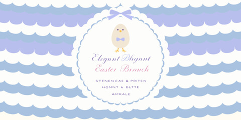 A pastel easter design featuring a chick with a bow and wave pattern © Kopil