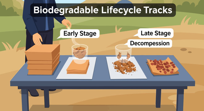 Biodegradable Lifecycle Stages on Table Display.
