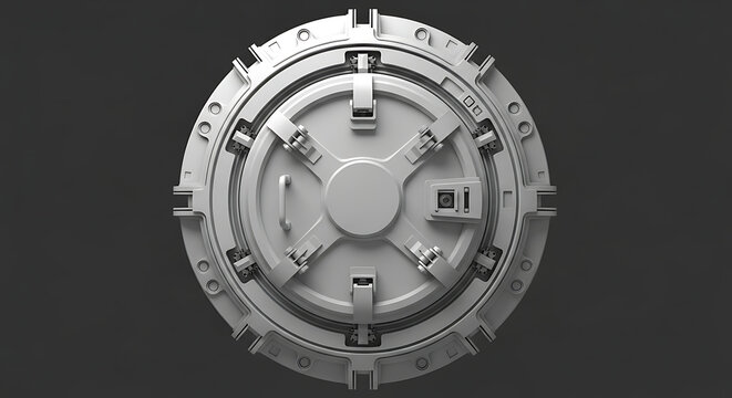 Heavy Duty Circular Reinforced Pressurized Hatch Door for Submarine Habitat or Spacecraft Entry Vault and Secure Airlock Portal Conceptual Industrial Design Isolated 3D Digital Illustration Render