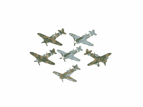 WW2 Fighter Planes Illustration Collection Isolated on White