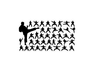 Obraz premium Karate Silhouettes Collection of Martial Arts Fighter Poses