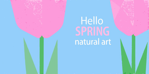 A cheerful spring greeting featuring pink tulips and a light blue background © Titul