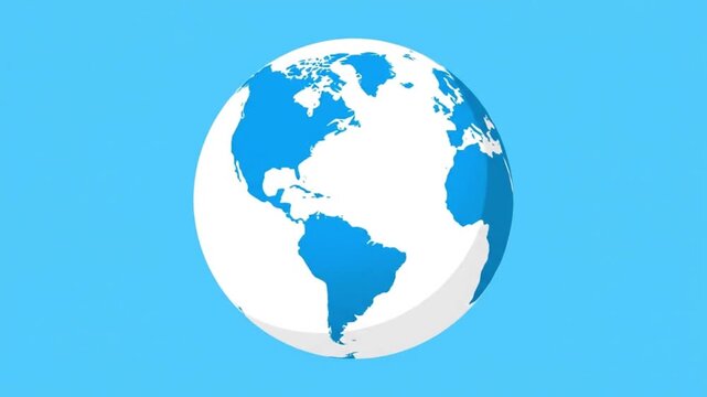 Animated Spinning Earth Globe Icon on Light Blue Background - Minimalist 2D Planet Rotation Video for Global Concepts