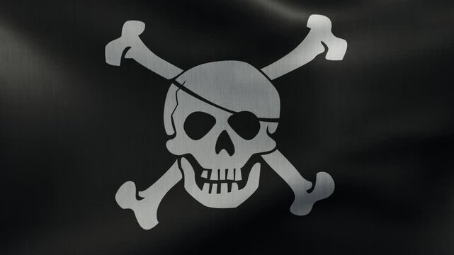 Waving pirate flag with skull and crossbones symbol